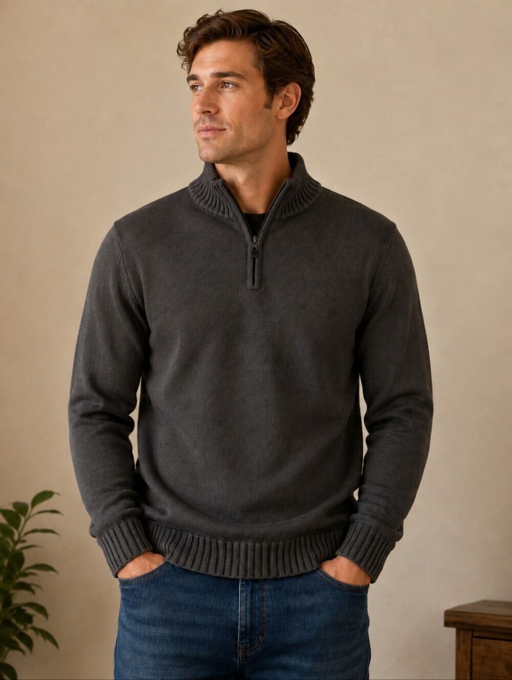 Eddie Bauer Knit Pullover 1/4 Quarter Zip Sweater Grey Outdoor Men's Medium M